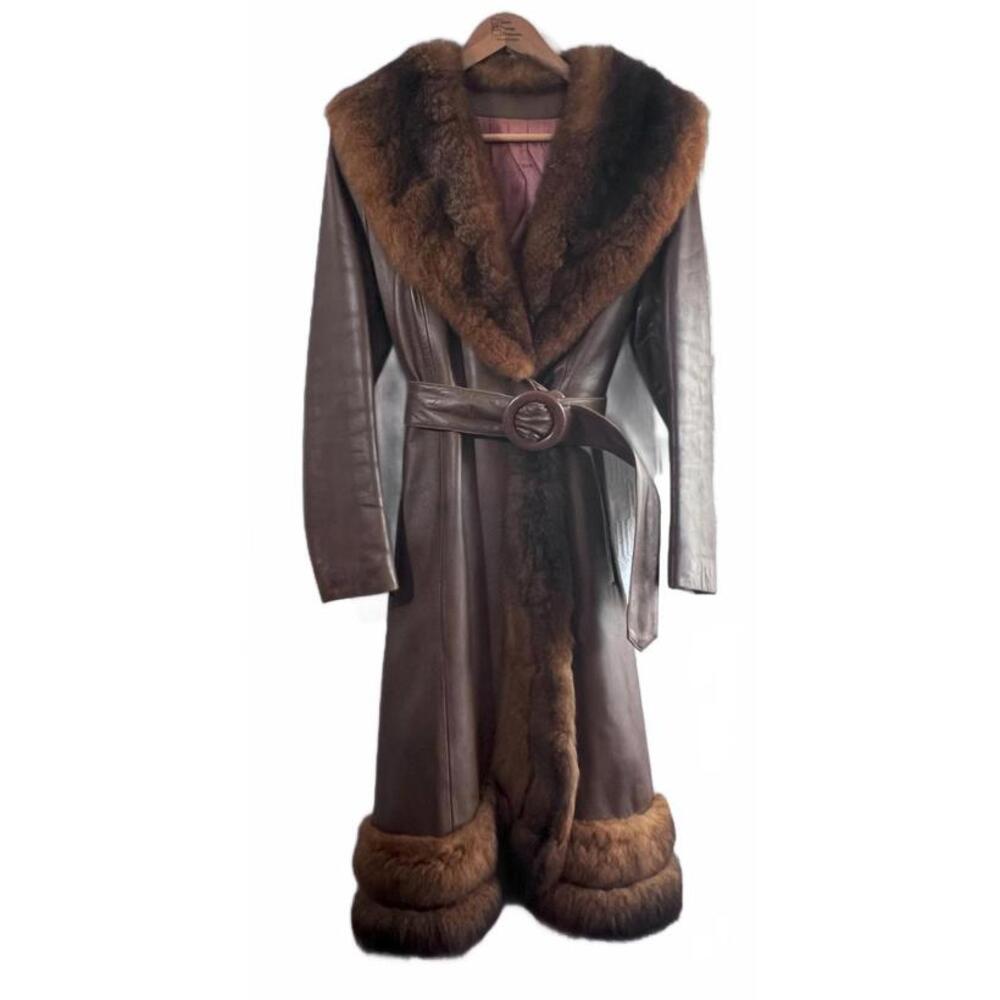 Vintage 1970s Rajac Leather Coat | Fur Trim | Princess Cut | Boho Luxury | S